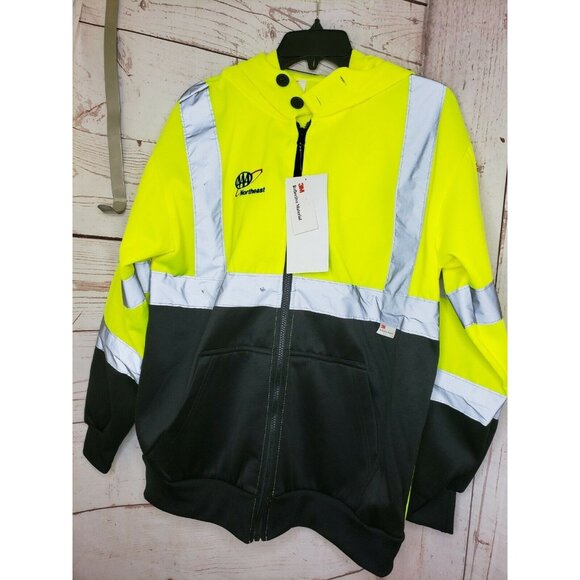 AAA Northeast Black Yellow Reflective Hi-Viz Medium Full Zip Hooded Sweatshirt